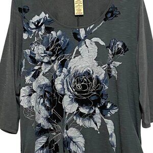 Womens Pullover Top‎ 2X Floral Whimsygoth Dark Romantic Coquette Graphic T-Shirt
